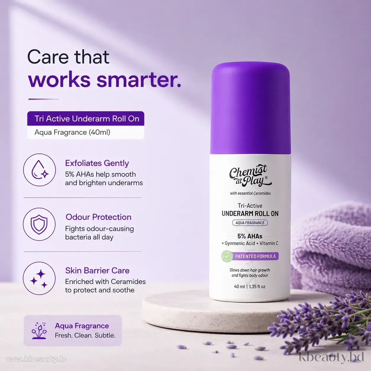 Chemist at Play Tri-Active Underarm Roll On for Hair Growth Reduction (Aqua)  40 ml