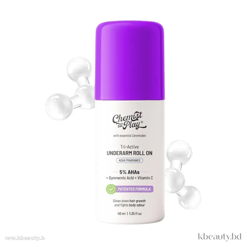 Chemist at Play Tri-Active Underarm Roll On for Hair Growth Reduction (Aqua)  40 ml